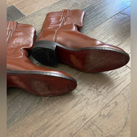 Vintage 80s Justin Cognac Brown Roper Cowboy Boots 7.5 - Picture 4 of 6